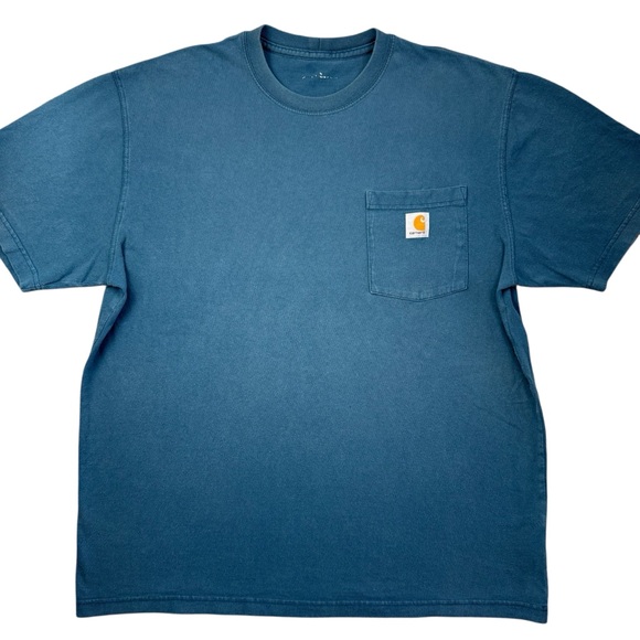 Carhartt Men's Pocket Logo Workwear Blue Subtle Fade Nice Color t-shirt size L - Picture 1 of 9